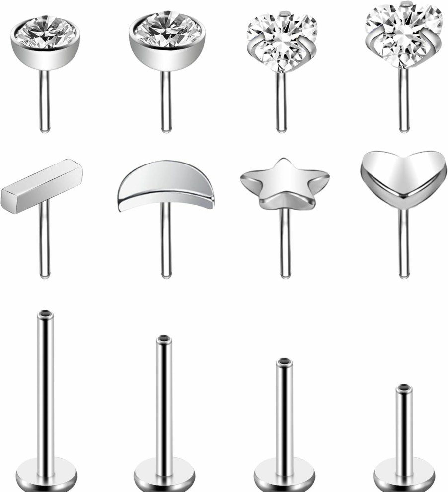 6ixGosh Body Piercing Studs | 6Ixgosh 18G Threadless Push Pin Nose Rings Studs 316L Stainless Steel Labret Monroe Studs Flat Back For Earrings Cartilage Tragus Helix Stud Medusa Conch Piercing Jewelry