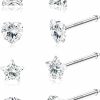 Sllaiss Body Piercing Studs | Sllaiss 8Pcs 20G Sterling Silver Nose Rings Studs For Women 3Mm Assorted Shapes Cz Nose Studs Nose Piercing Jewelry Set