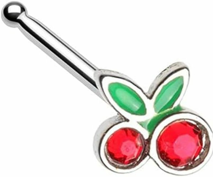 Pierced Owl Body Piercing Studs | Pierced Owl - 20Ga Stainless Steel Red Cz Crystal Cherries Dainty Nose Bone Stud