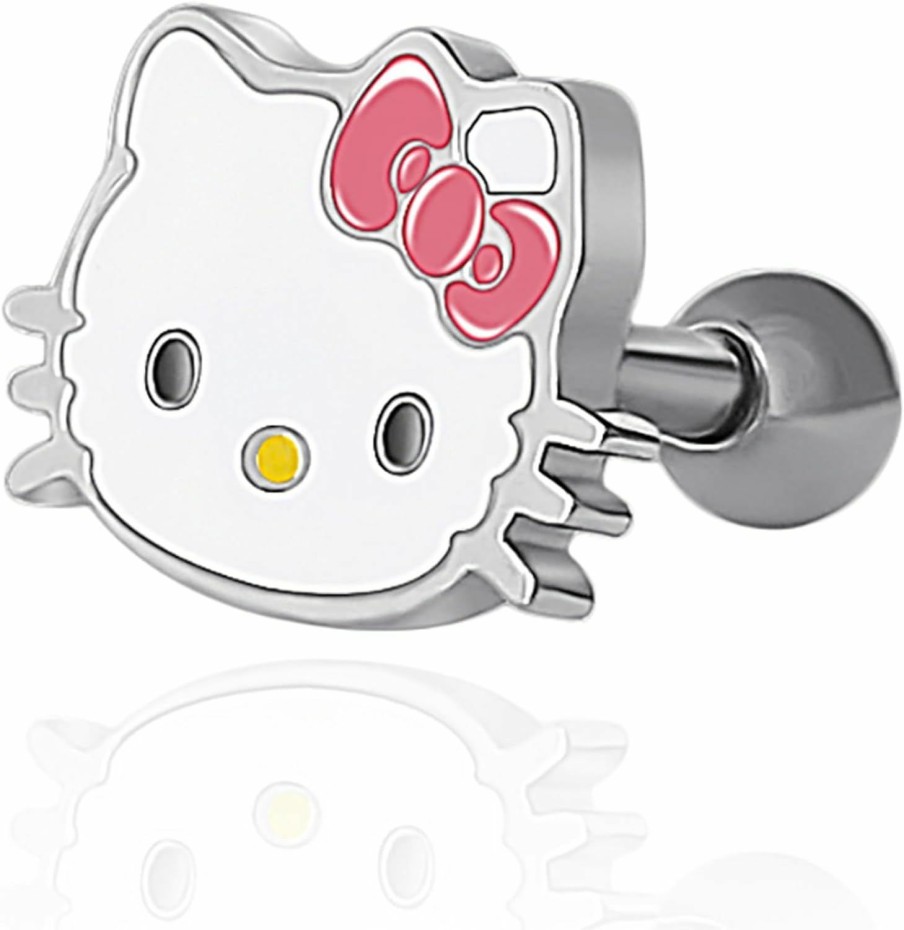 Hello Kitty Body Piercing Studs | Hello Kitty 14G Cartilage Earring, Sanrio Stainless Steel Piercing Jewelry, Kawaii Cute Stud Earring Officially Licensed