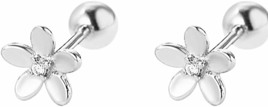 Dtja Body Piercing Studs | Mini Flower Cartilage Stud Earrings For Women Girls 925 Sterling Silver Hypoallergenic Cz Cute Tiny Small Daisy Cherry Tragus Earrings Dainty 18G Ball Back Barbell Ear Helix Conch Rook Piercing Wedding Holiday Jewelry Gifts (Silver)