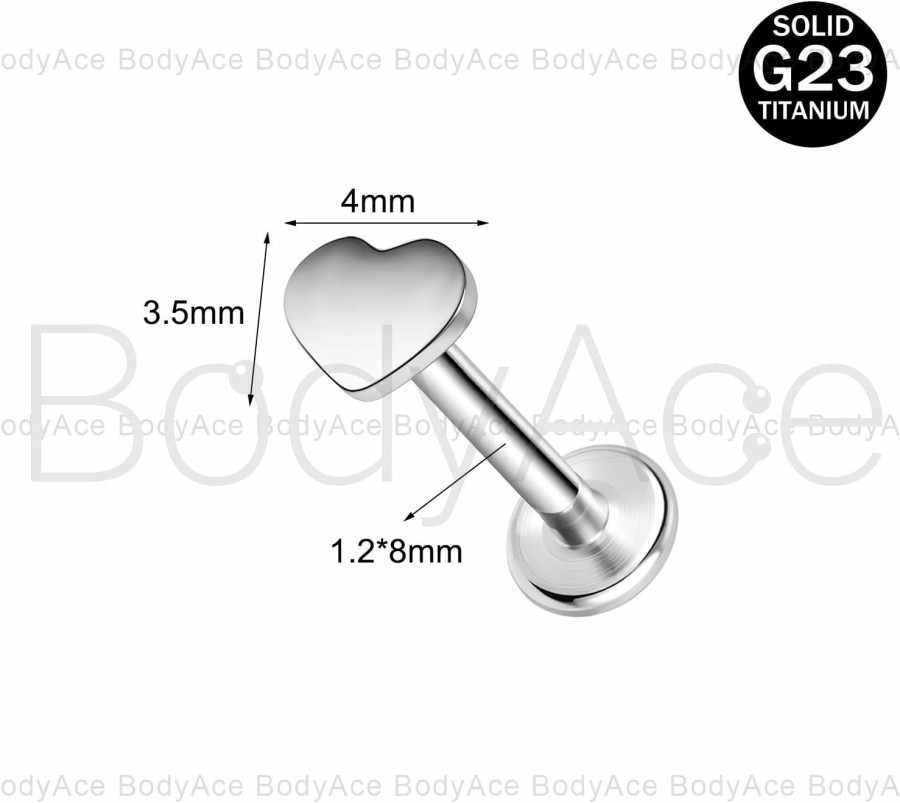 BodyAce Body Piercing Studs | Bodyace F136 Titanium Body Piercing Studs, 16G Flat Back Cartilage Earring Studs With Piercing Taper, Internally Threaded Labret Lip Ring Conch Tragus Stud