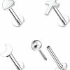 SQKXKLCZ Body Piercing Studs | 4Pcs Set G23 Titanium 16G Press Fit Threadless Push Pop Top 4Mm Flat Back Piercing Lip Stud Earring Labret Monroe Lip Ring Tragus Cartilage Earring Stud Barlehgth 6Mm/8Mm/10Mm/12Mm