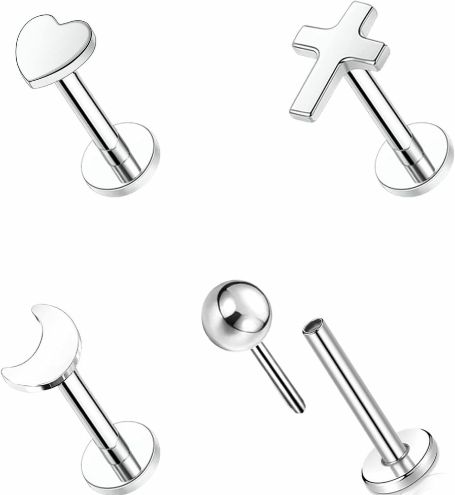 SQKXKLCZ Body Piercing Studs | 4Pcs Set G23 Titanium 16G Press Fit Threadless Push Pop Top 4Mm Flat Back Piercing Lip Stud Earring Labret Monroe Lip Ring Tragus Cartilage Earring Stud Barlehgth 6Mm/8Mm/10Mm/12Mm