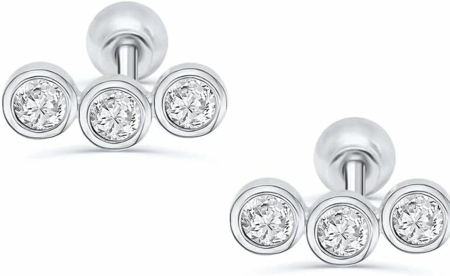 NewZenro Body Piercing Studs | 18G 3 Round Cz Mini Small Cartilage Tragus Stud Earrings For Women Teen Girls Dainty Minimalist 925 Sterling Silver Tiny Cute Barbell Helix Screw Back Hypoallergenic Crystal Diamond Piercing Studs Post Gifts For Daughter Bff Birthday