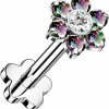 Dynamique Galerie Body Piercing Studs | Dynamique Implant Grade Titanium Threadless Push In Flower Base Labret, Flat Back Studs With Cz Flower Top For Cartilage, Monroe (Sold Per Piece)