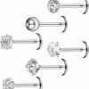 Yolev Body Piercing Studs | 6Pcs Stainless Steel Internally Threaded Cz Nose Studs Rhinestone Lip Rings Cartilage Earring Piercing Jewelry For Nose/Tragus/Conch/Helix/Cartilage/Lip For Women Men (8Mm)