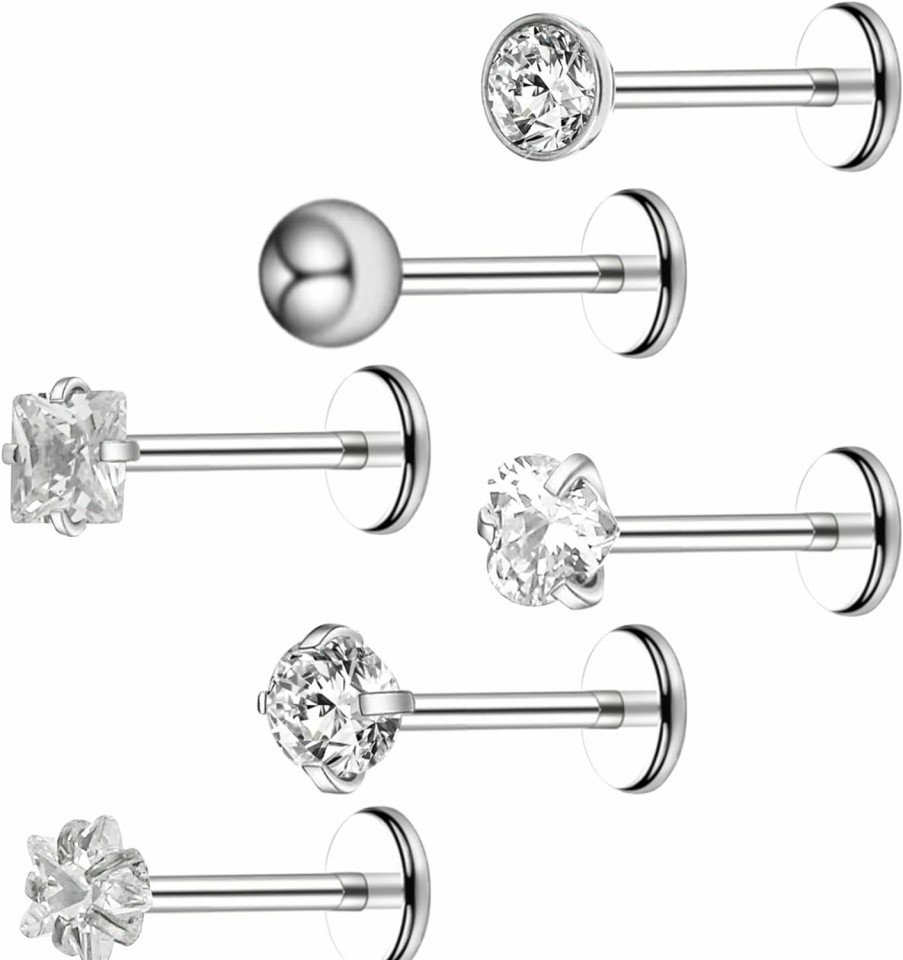 Yolev Body Piercing Studs | 6Pcs Stainless Steel Internally Threaded Cz Nose Studs Rhinestone Lip Rings Cartilage Earring Piercing Jewelry For Nose/Tragus/Conch/Helix/Cartilage/Lip For Women Men (8Mm)