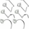 OUFER Body Piercing Studs | Oufer 8Pcs Nose Rings Studs, 316L Surgical Steel 20G Nose Studs L-Shaped Corkscrew, Classic Design Of Nose Rings Hoops With Shining Cz For Women And Men