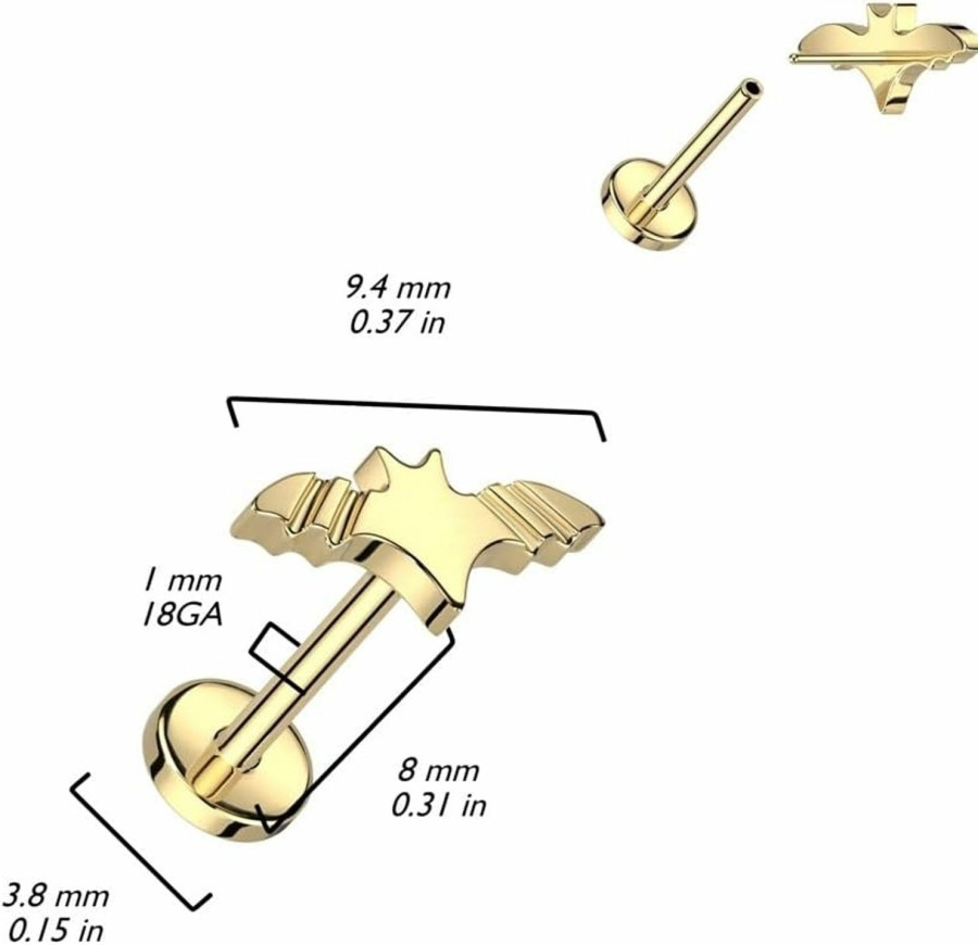 Pierced Owl Body Piercing Studs | Pierced Owl 18Ga F136 Implant Grade Titanium Bat Top Threadless Push-In Labret Stud