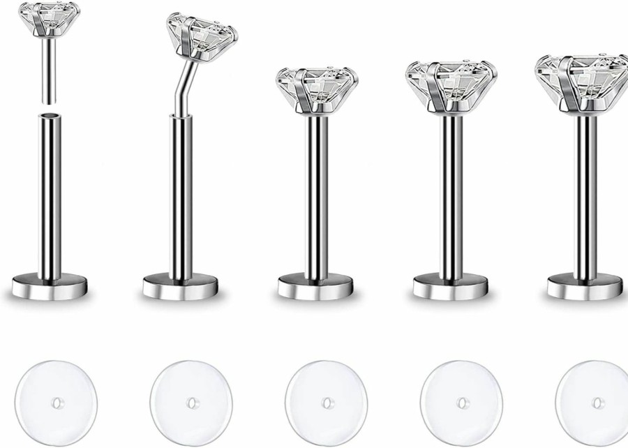 BodyAce Body Piercing Studs | Bodyace 5Pcs Push-In Tragus Cartilage Earring, 16G 18G 20G Threadless Lip Rings Labret Studs, Nose Studs Helix Conch Piercing Jewelry With Piercing Disc