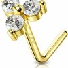 COCHARM Body Piercing Studs | Cocharm 14K Solid Gold Triangle Cz Nose Stud 20G 14K Yellow Gold Flower Nose Rings Hypoallergenic L Shape Nose Piercing For Women Men