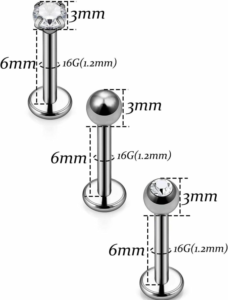 Vsnnsns Body Piercing Studs | Vsnnsns 16G G23 Titanium Lip Rings For Women Labret Monroe Lip Rings Studs Nail Cartilage Tragus Helix Daith Rook Earrings Studs Ring Medusa Piercing Jewelry 6Mm 8Mm 10Mm 3Prs