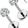 OUFER Body Piercing Studs | Oufer 2Pcs Nose Studs, G23 Solid Titanium Threadless Nose Rings 20G, Flat Back Nostril Piercing Jewelry With Sparkling Cz, Earring Studs For Women And Men