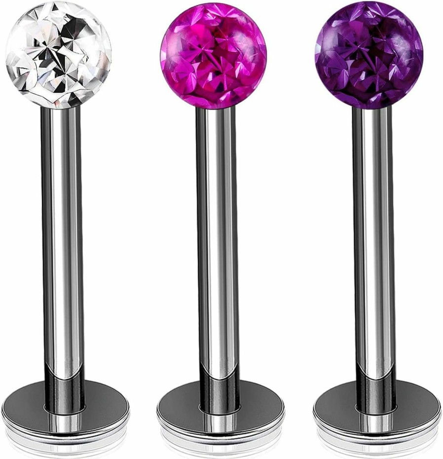 Generic Body Piercing Studs | 3Pcs Titanium G23 16G Labret Studs Piercing Jewelry Monroe Tragus Vertical Labret Cartilage 3Mm Ferido Crystal More Choices