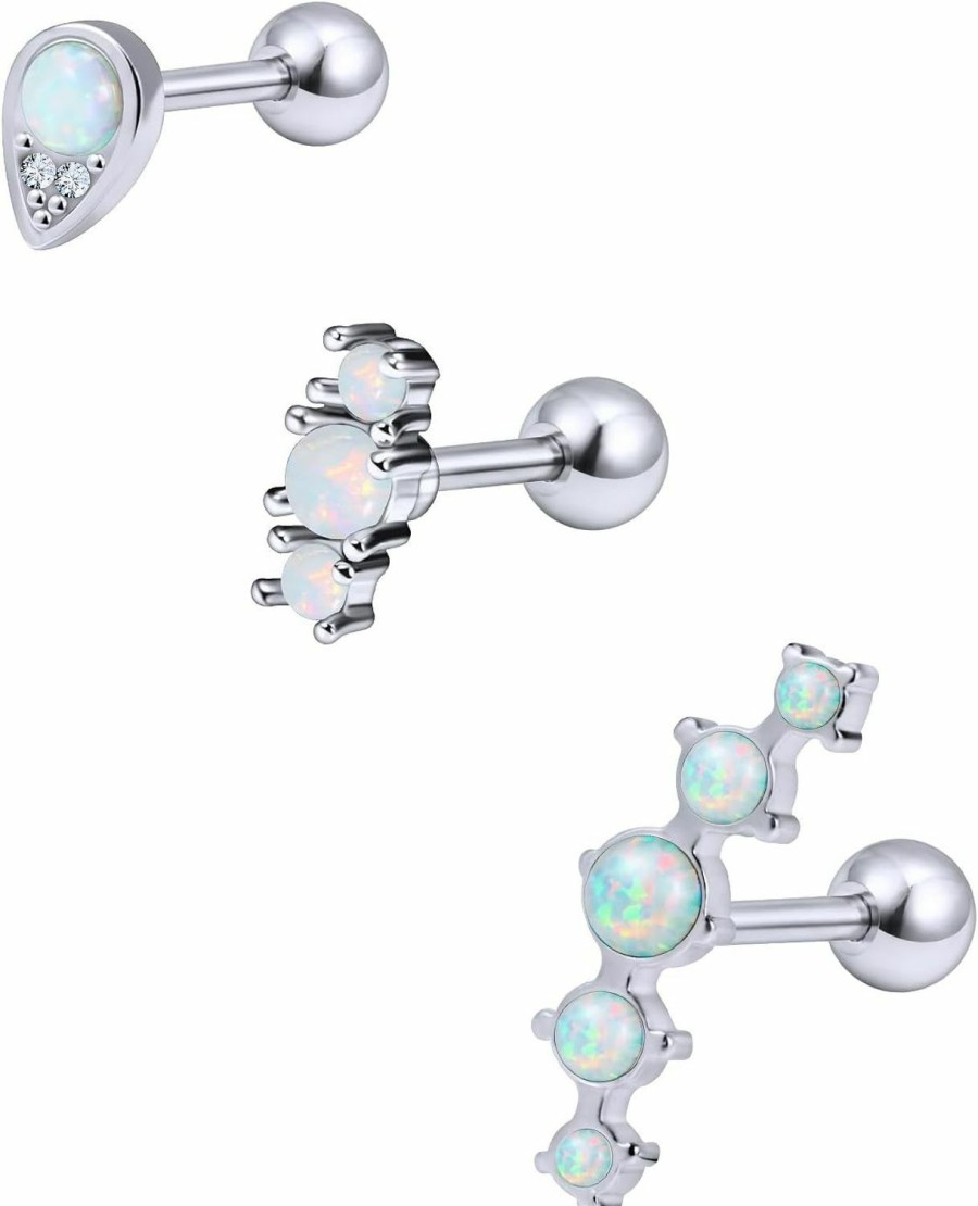 Lcolyoli Body Piercing Studs | Lcolyoli Opal Cartilage Earring Stud For Women Externally Threaded Stainless Steel 16G Conch Tragus Helix Piercing Jewelry Set