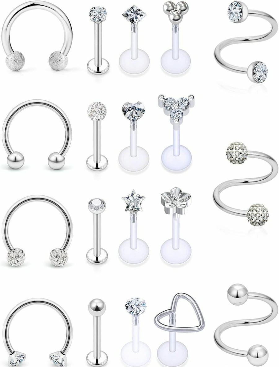 Xnsjeyy Body Piercing Studs | Xnsjeyy 16G Lip Rings For Women Stainless Steel Horseshoe Rings Lip Studs Medusa Labret Monroe Lip Rings Piercing Jewelry Tragus Helix Cartilage Forward Earrings Piercing Jewelry Retainer 19Pcs