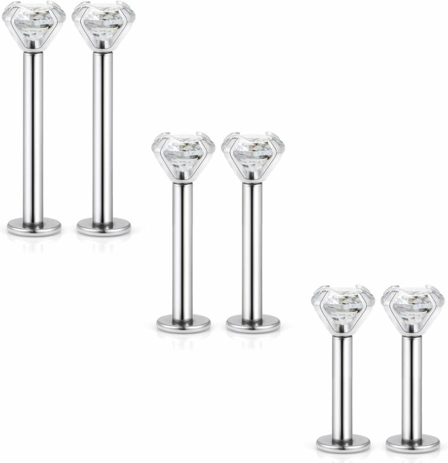 Kridzisw Body Piercing Studs | Kridzisw 16G Lip Labret Monroe Medusa Rings Studs 6Mm 8Mm 10Mm Bar 316L Surgical Steel Helix Tragus Cartilage Conch Earring Piercing Diamond Size 2Mm 3Mm 3 Pairs