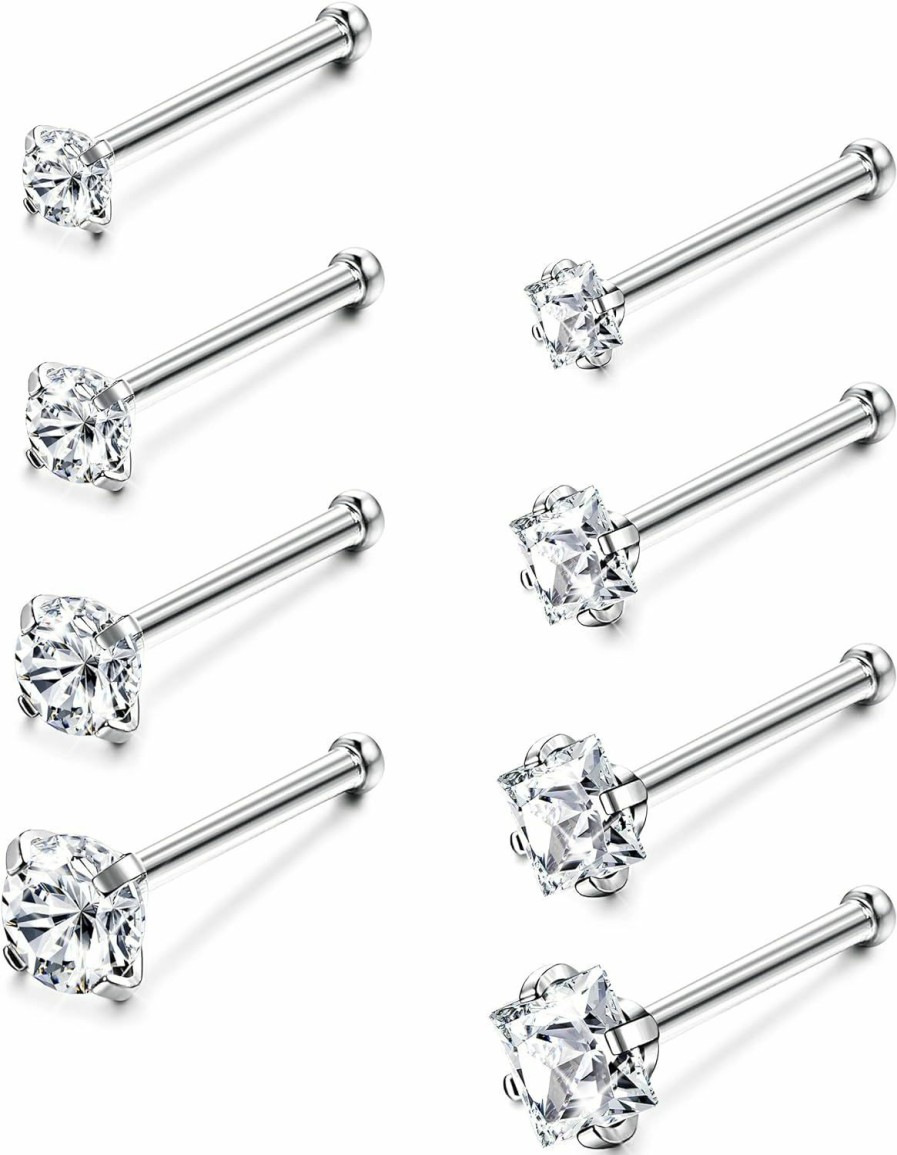 Jstyle Body Piercing Studs | Jstyle Hypoallergenic Nose Rings 18G 20G Surgical Stainless Steel Nose Rings Studs Cubic Zirconia Nose Ring Labret Nose Piercing Jewelry For Women Men 1.5Mm 2Mm 2.5Mm 3Mm