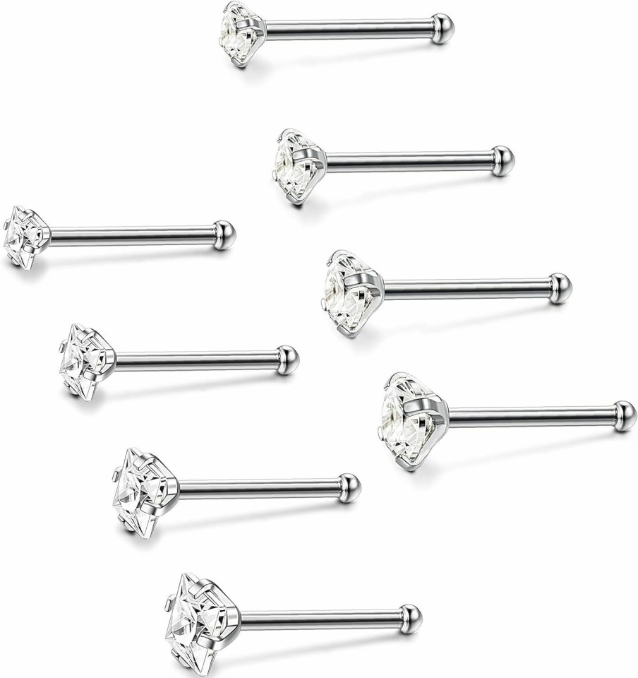 Jstyle Body Piercing Studs | Jstyle Hypoallergenic Nose Rings 18G 20G Surgical Stainless Steel Nose Rings Studs Cubic Zirconia Nose Ring Labret Nose Piercing Jewelry For Women Men 1.5Mm 2Mm 2.5Mm 3Mm