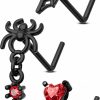 COCHARM Body Piercing Studs | Cocharm Black Red Halloween L Bend Nose Stud 20G Dangling Spider Nose Stud Spider Web Red Cz Nose Piercing 20G Black Nose Jewelry