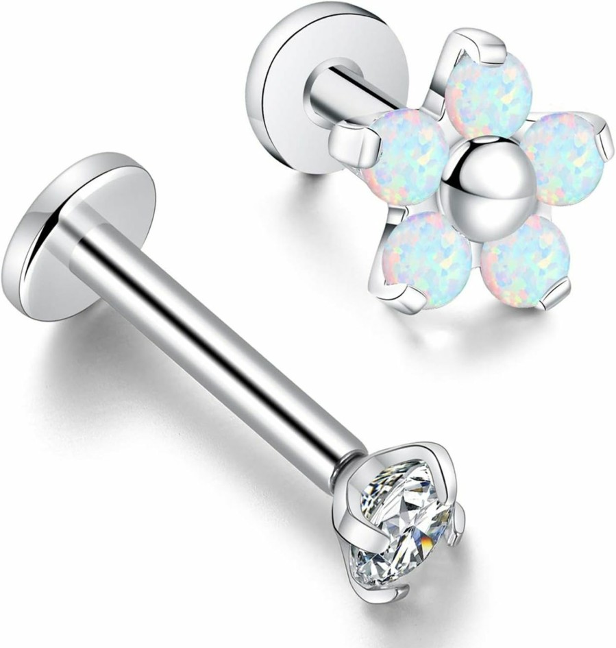 GAGABODY Body Piercing Studs | Gagabody 2Pcs Cartilage Earring Studs 16G G23 Titanium Helix Flat Back Tragus Internally Thread