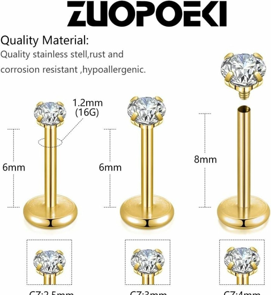 ZUOPOEKI Body Piercing Studs | Zuopoeki Tragus Earring Studs 16G 18G Medusa Internally Threaded Surgical Steel Piercing Jewelry