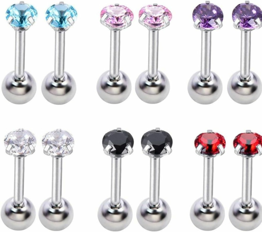 Amazon Body Piercing Studs | Fashion Stainless Steel 16G Diamond Barbell Studs Cartilage Earrings For Women Girls Tragus With Screw On Backs Cubic Zirconia Helix Cz Piercing Sets 3Mm 4Mm 5Mm