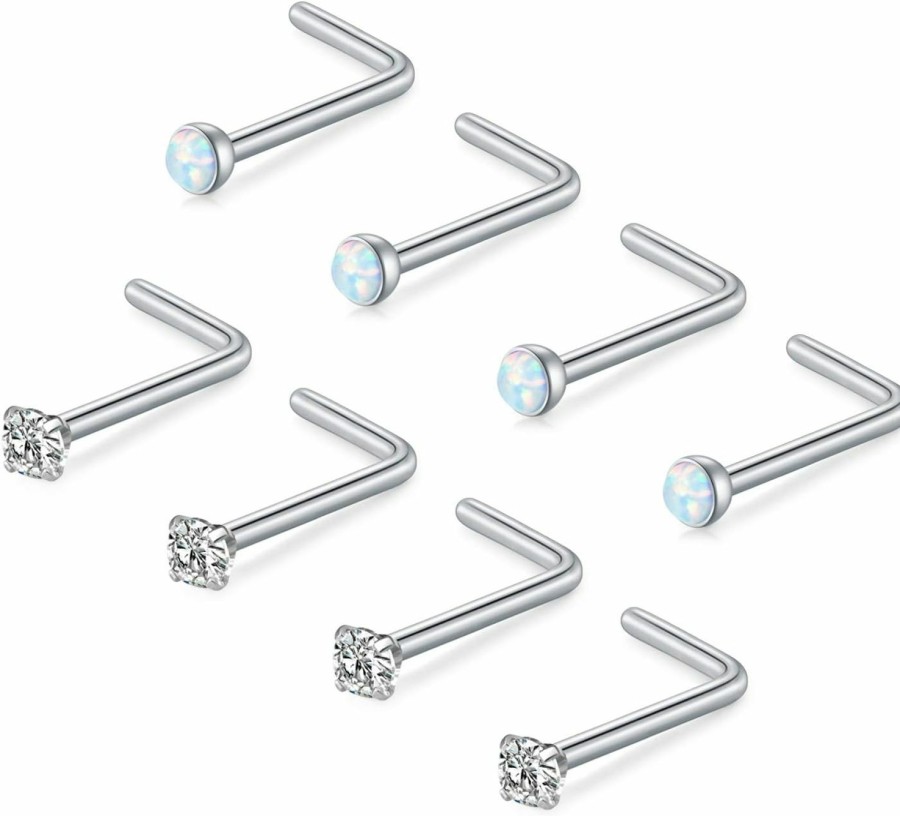 FECTAS Body Piercing Studs | Fectas 18G Nose Studs L Shape Nostril Rings Surgical Steel 1.5Mm 2Mm 2.5Mm 3Mm Diamond Cz For Women Men Nose Piercing Jewelry Set Rose Gold