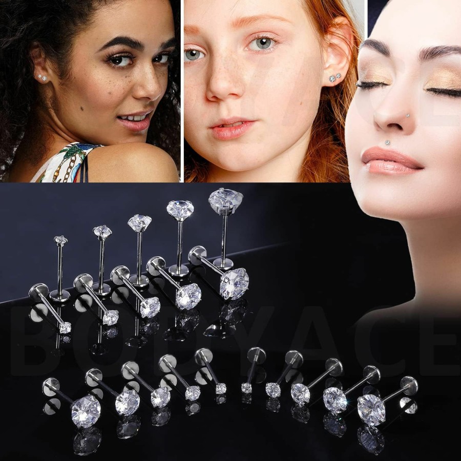 BodyAce Body Piercing Studs | Bodyace 16G 18G Lip Studs Labret Ring, Nostril Stud Nose Rings For Women, Stainless Steel Medusa Helix Tragus Piercing Jewelry With Piercing Taper & Discs