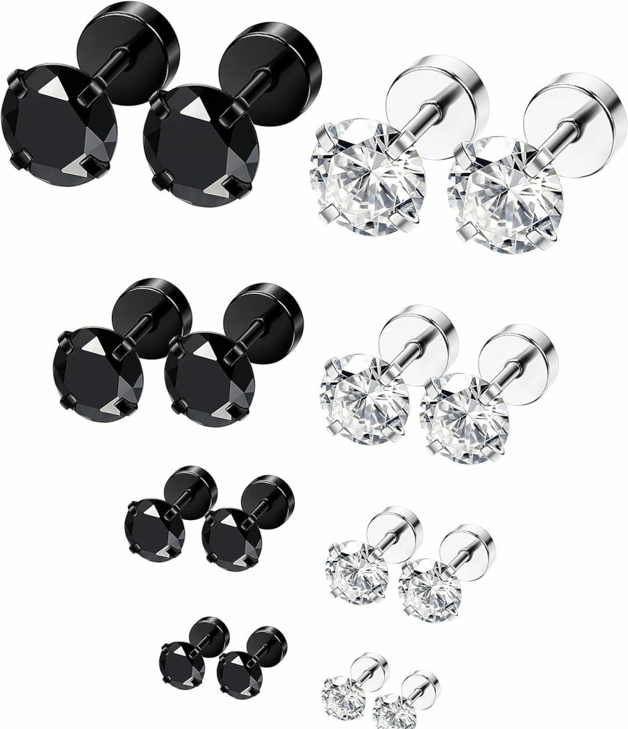 ORAZIO Body Piercing Studs | Orazio 6-8 Pairs 18G Stainless Steel Ear Stud Piercing Barbell Studs Earrings Round Cubic Zirconia Inlaid Cartilage Earring