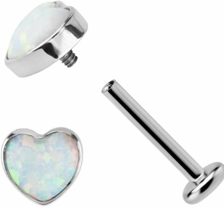 FRAGRANS Body Piercing Studs | Fragrans 1 Piece Labret Lip Piercing 16G Astm F136 Titanium Synthetic Opal Heart Ear Cartilage Helix Tragus Stud Body Jewelry