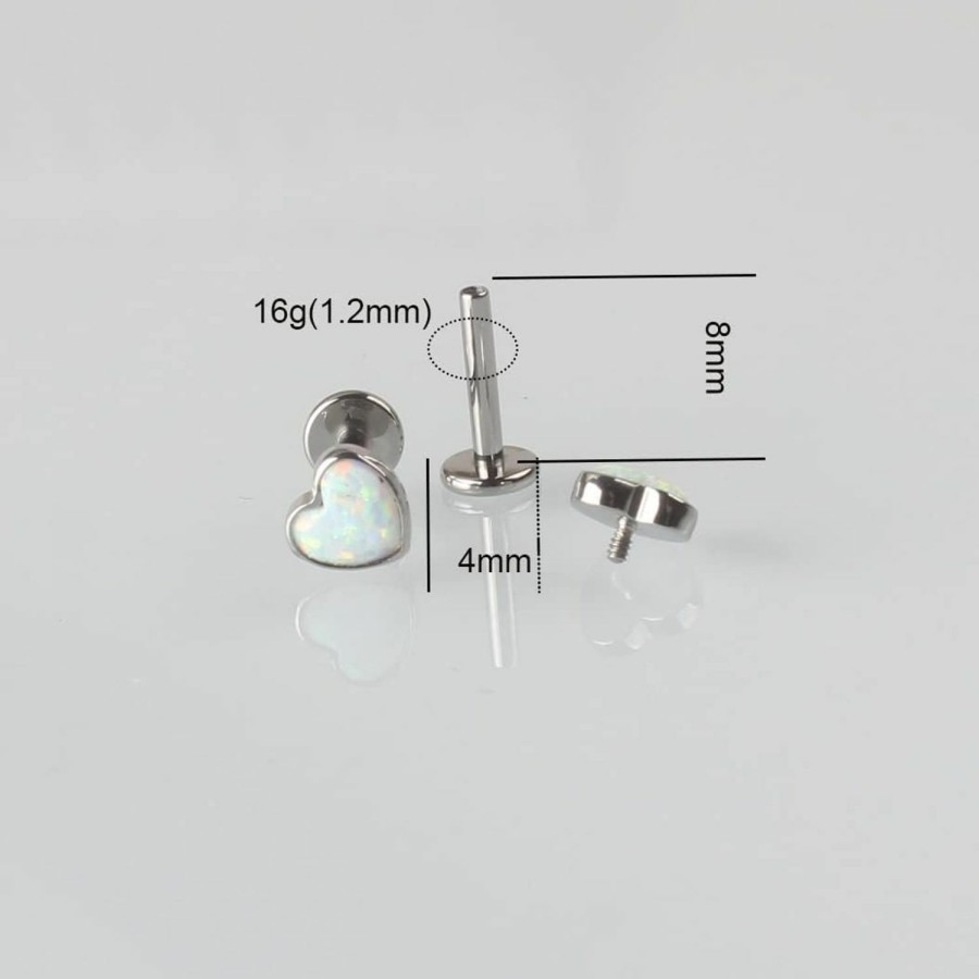 FRAGRANS Body Piercing Studs | Fragrans 1 Piece Labret Lip Piercing 16G Astm F136 Titanium Synthetic Opal Heart Ear Cartilage Helix Tragus Stud Body Jewelry