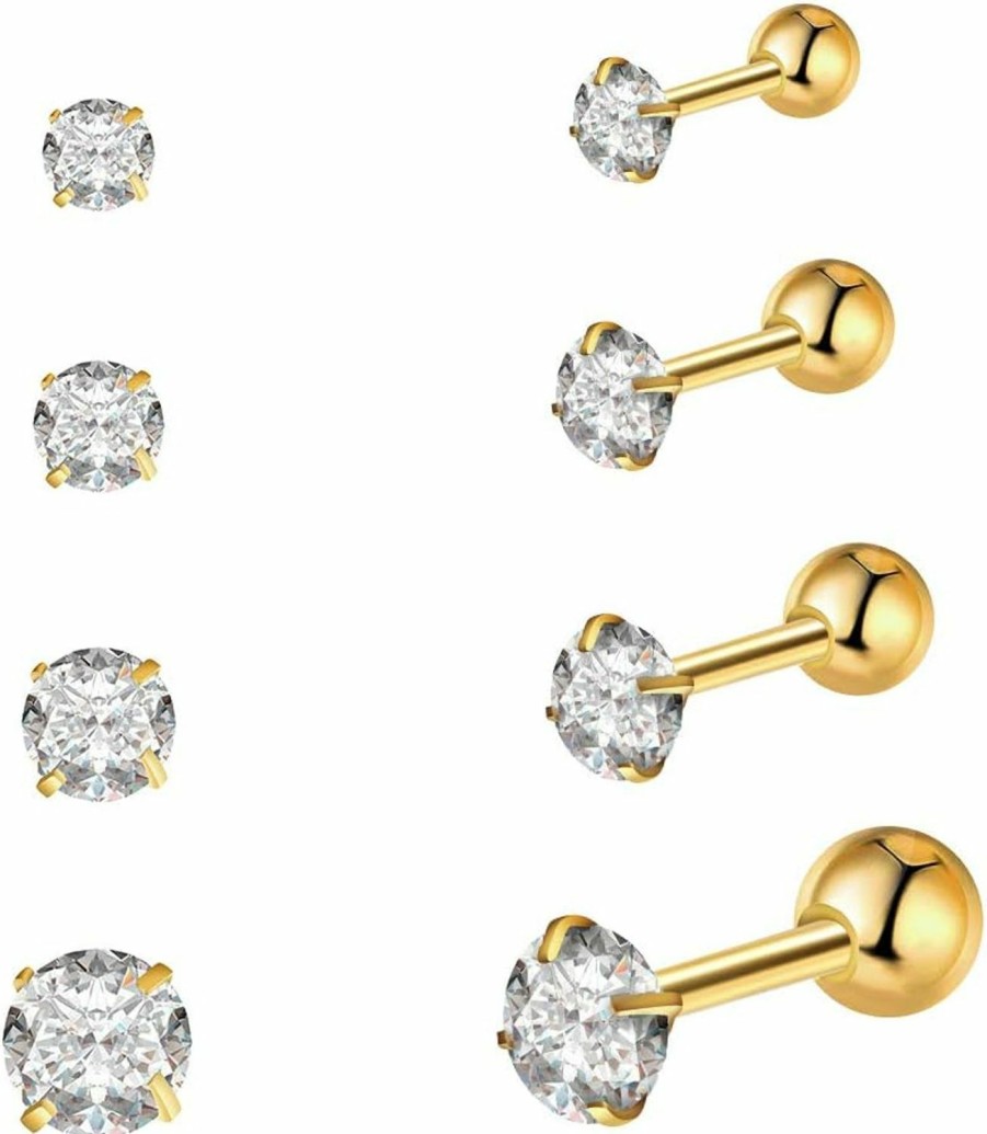 VELABOOM Body Piercing Studs | Velaboom 8Pcs Earrings Stud Sets With Shining Cubic Zirconia,16G Surgical Steel Helix Monroe Ear Cartilage Earrings Piercing Jewelry,2Mm-5Mm,Silver Gold