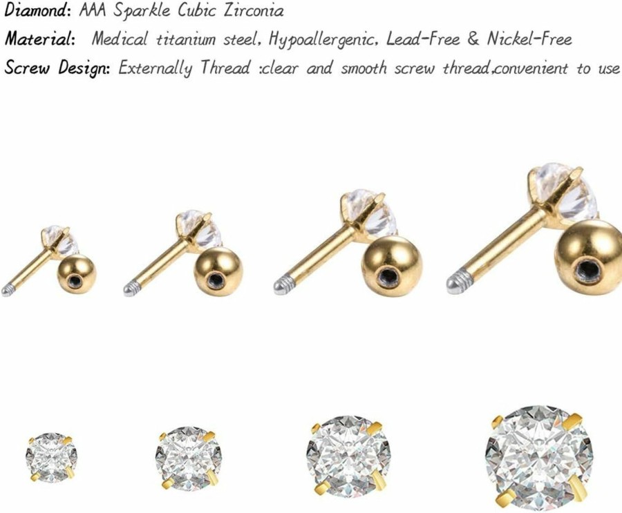 VELABOOM Body Piercing Studs | Velaboom 8Pcs Earrings Stud Sets With Shining Cubic Zirconia,16G Surgical Steel Helix Monroe Ear Cartilage Earrings Piercing Jewelry,2Mm-5Mm,Silver Gold