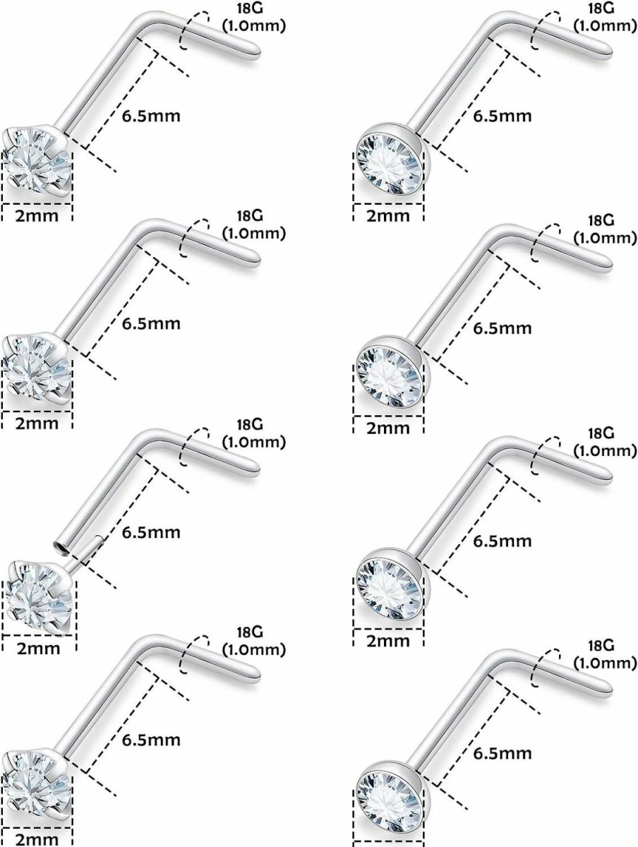 Lsnevsie Body Piercing Studs | Lsnevsie 20G Push In Theadless Nose Rings Studs Surgical Steel Hypoallergenic Nose Rings Studs Piercing Jewelry For Women Men Diamond 2Mm