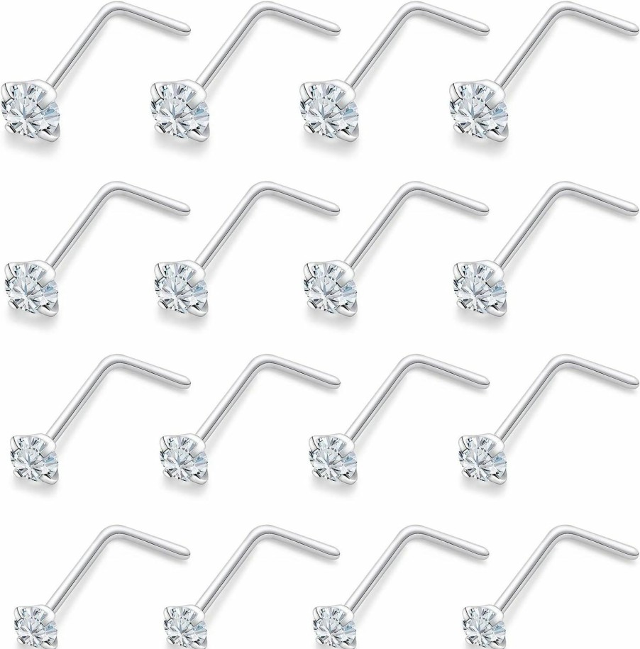 Generic Body Piercing Studs | Lsnevsie 18G 20G 22G Surgical Steel Opal Nose Rings Studs For Women Men Nose Piercing Jewelry Top Diamond 1.5Mm 2Mm 2.5Mm 3Mm 16Pcs