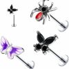 VERAMI Body Piercing Studs | Verami 316L 16G Pushin Lip Rings Top Push In Threadless Spider Butterfly Nose Stud Rings Heart Moon Lip Ring Stud Surgical Steel Flat Back Cartilaginous Earring Studs For Womens