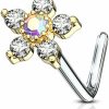 Forbidden Body Jewelry Body Piercing Studs | Forbidden Body Jewelry 20G Surgical Steel L Shaped Nose Ring With Large Two-Tone 6-Cz Crystal Flower Top