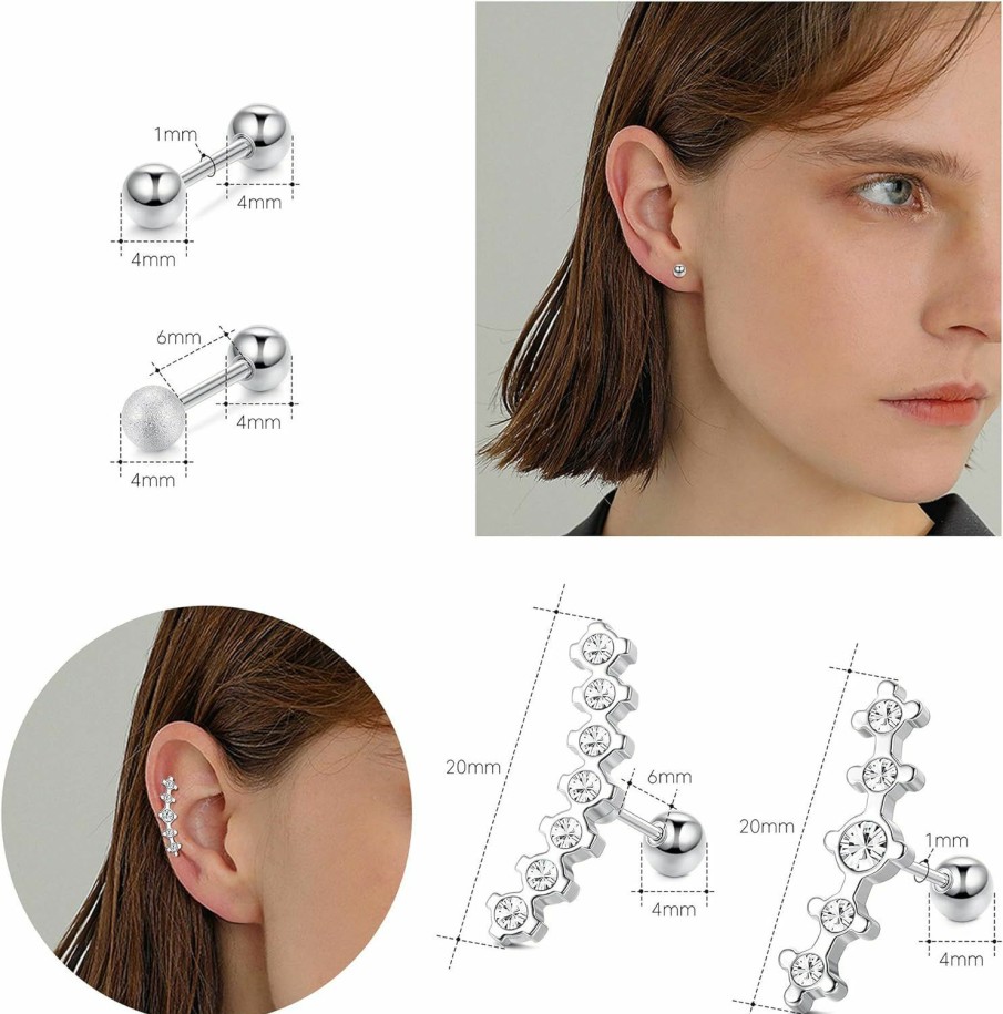 Subiceto Body Piercing Studs | Subiceto 24 Pcs 18G Cartilage Stud Earrings For Women Stainless Steel Cz Helix Tragus Labret Ear Body Piercing