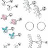 EVISPOL Body Piercing Studs | Evispol 5-6Pairs Cz Hypoallergenic Screwback Earrings For Women Girls, Stainless Steel Cartilage Daith Earrings Butterfly Turtle Heart Rainbow Flower Dangle Helix Tragus Earrings