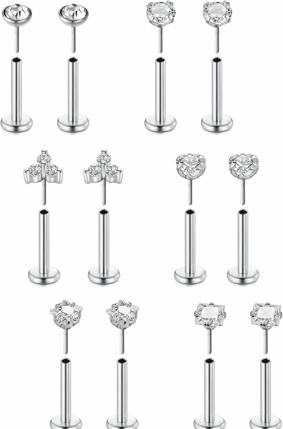 Briana Williams Body Piercing Studs | Briana Williams Lip Rings Labret Stud Threadless Push In Lip Piercing Jewelry Labret Jewelry Cz Lip Studs Stainless Steel Cartilage Tragus Helix Earring Piercing Jewelery 16G 8Mm