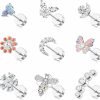 FASACCO Body Piercing Studs | Fasacco 9Pcs Cartilage Earrings Stud For Women Surgical Steel Flat Back Earrings Opal Butterfly Flower Cz Cartilage Earrings Tragus Helix Piercing Jewelry