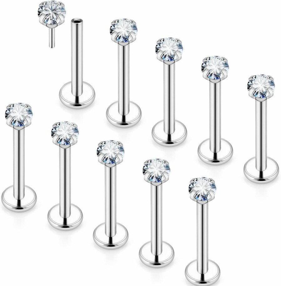 Uqnwbdq Body Piercing Studs | Uqnwbdq 18G 20G Push In Theadless Nose Studs Surgical Steel Flact Back Nose Rings Lip Labret Studs Cartilage Helix Tragus Earrings Piercings 6Mm 7Mm 8Mm Lenght Diamond 2Mm