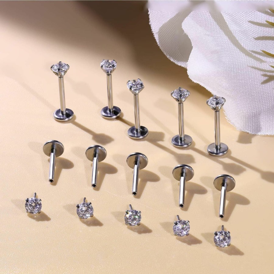 Uqnwbdq Body Piercing Studs | Uqnwbdq 18G 20G Push In Theadless Nose Studs Surgical Steel Flact Back Nose Rings Lip Labret Studs Cartilage Helix Tragus Earrings Piercings 6Mm 7Mm 8Mm Lenght Diamond 2Mm