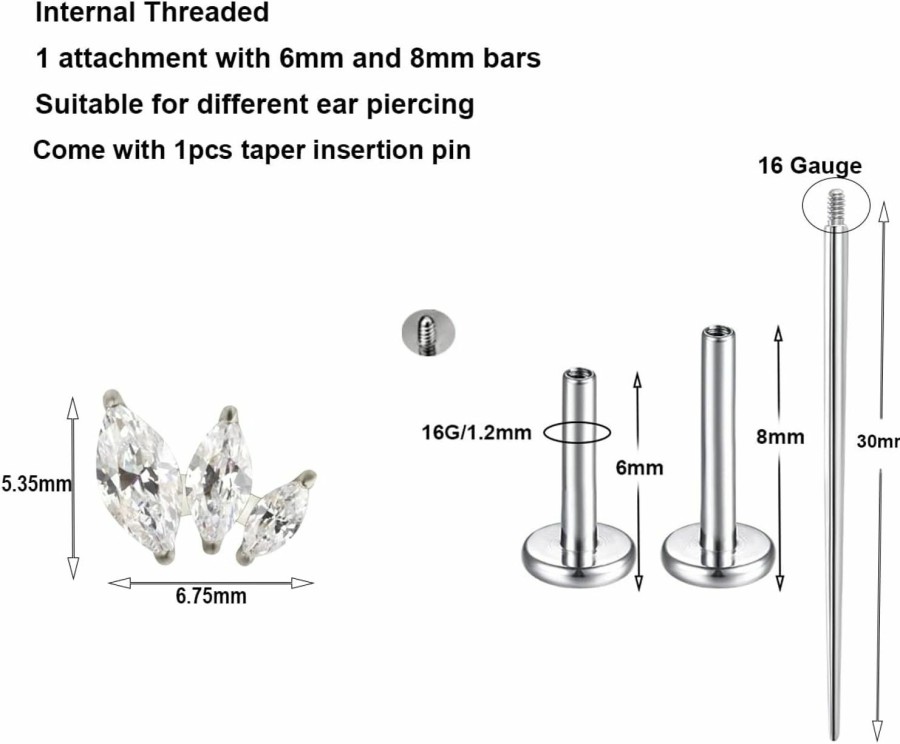 TOMIDES Body Piercing Studs | Tomides G23 Titanium Tragus Conch Cartilage Earrings Labret Studs Flat Back Piercing Jewelry For Helix Rook Lobe Internally Threaded