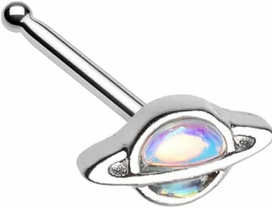 Inspiration Dezigns Body Piercing Studs | Illuminating Moonstone Saturn Planet Nose Stud Ring