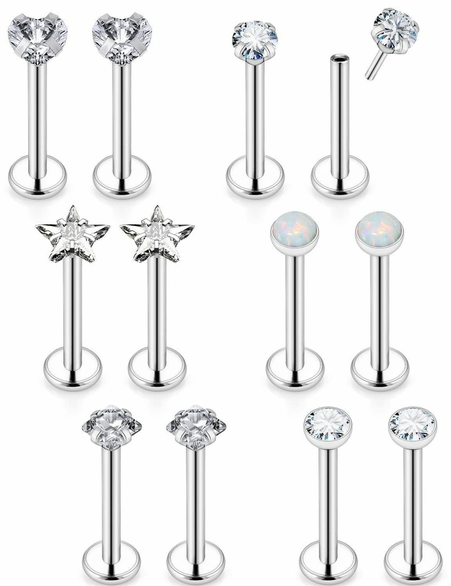 Ovxznts Body Piercing Studs | Ovxznts 16G Threadless Nose Stud Stainless Steel Push In Medusa Piercing Jewelry Tragus Earring Set Labret Jewelry Lip Rings For Women Men Forward Helix Earrings Flat Back Cartilage Earring 6Mm