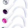 bodyjewellery Body Piercing Studs | Bodyjewellery 5Pcs 20G 0.8Mm Nose Screw Rings Bioflex Flexible Corkscrew Nostril Piercing Jewelry 2.5Mm Crystal - Cl Ro Bz Am