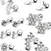 Prjndjw Body Piercing Studs | Prjndjw 16G Cartilage Earring Studs For Women Tragus Stud Earring Helix Piercing Jewelry Diamond Surgical Stainless Steel Conch Forward Helix Tragus Daith Piercing Jewelry 7Pairs